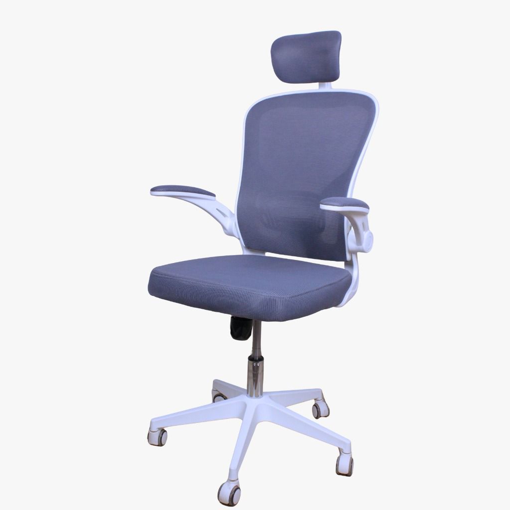 Ergonomic White Frame High-Back Chair with Headrest